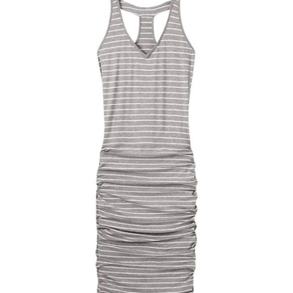 Athleta Dresses & Skirts - Athleta Stretch Stripe Gray Racerback Dress M